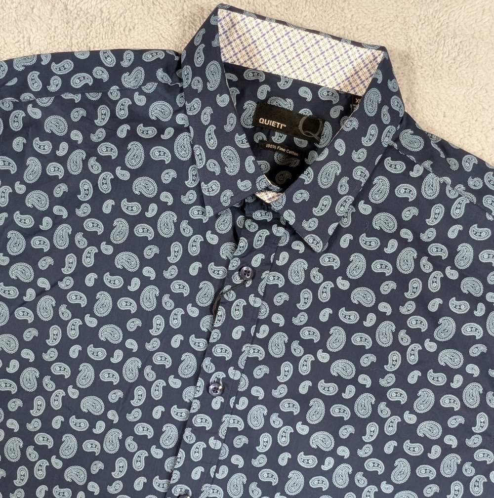 $115 Quieti Men's Blue Paisley Button Up Shirt Navy  XL NWT‎